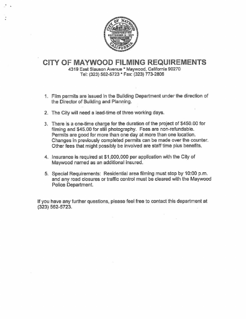 First page of the Film Permit Application