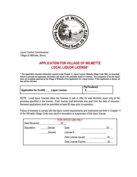 First page of the Local Liquor License Application