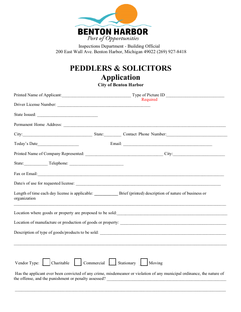 First page of the Peddlers & Solicitors Application