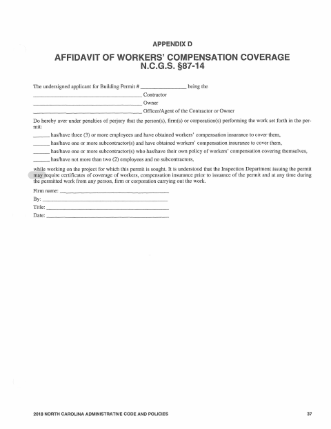 First page of the Affidavit of Workers’ Compensation Coverage
