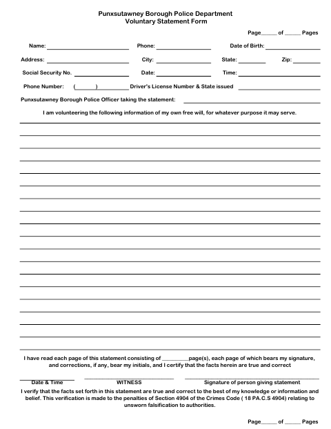 First page of the Voluntary Statement Form