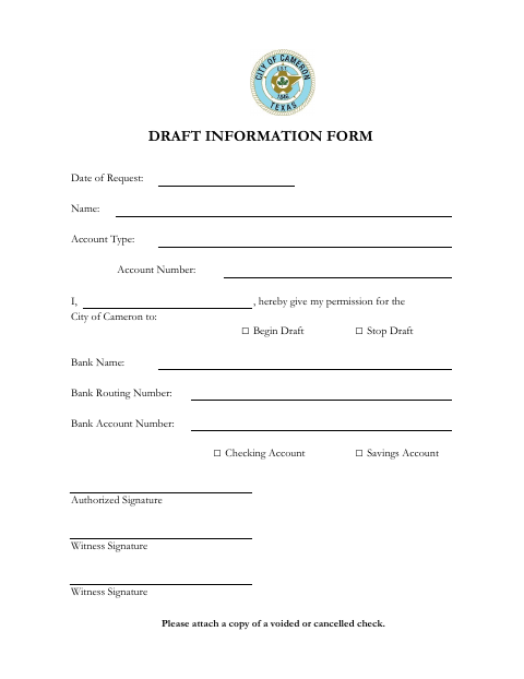First page of the Draft Information Form
