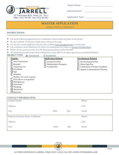 First page of the Master Application