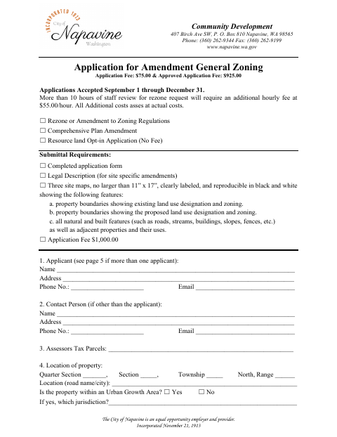 First page of the Application for Amendment General Zoning