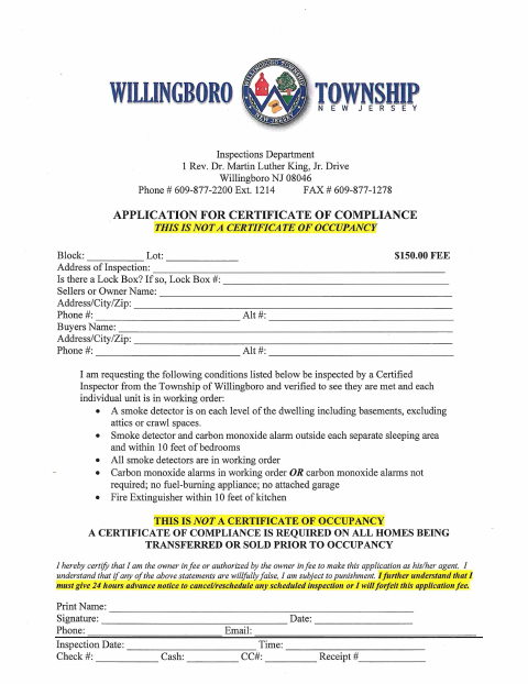 First page of the Certificate of Compliance 2026