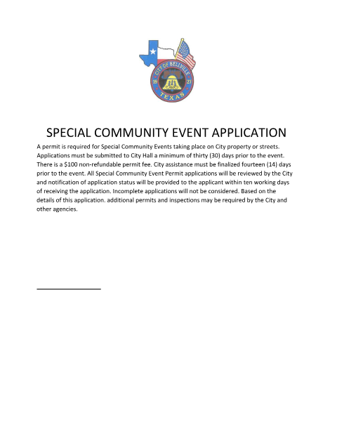 First page of the Special Community Event Application