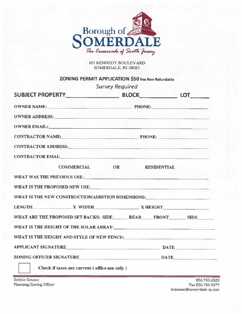 First page of the Zoning Permit Application