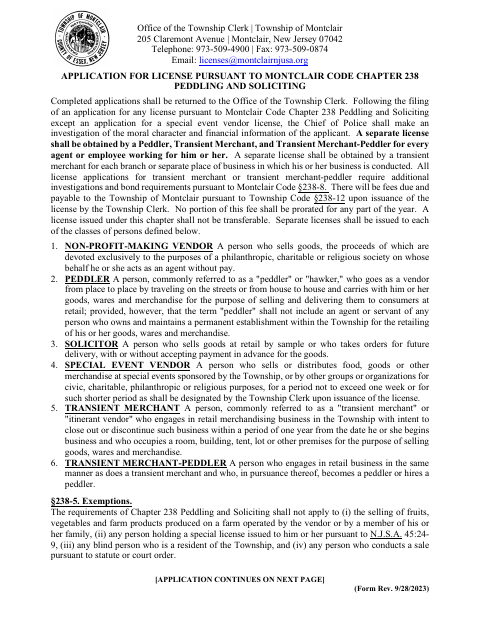 First page of the Peddling and Soliciting License Application