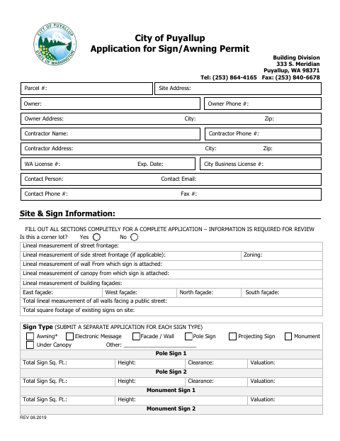 First page of the Application for Sign/Awning Permit