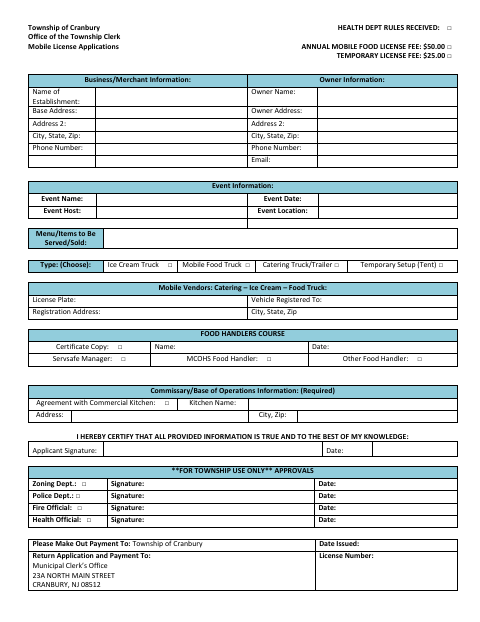 First page of the Mobile License Application