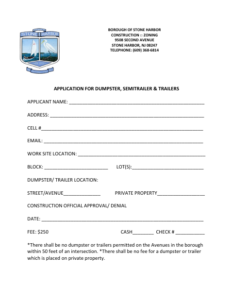 First page of the Application for Dumpster, Semi Trailer & Trailers