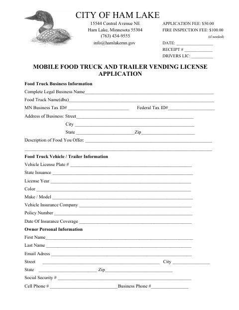 First page of the Mobile Food Truck and Trailer Vending License Application