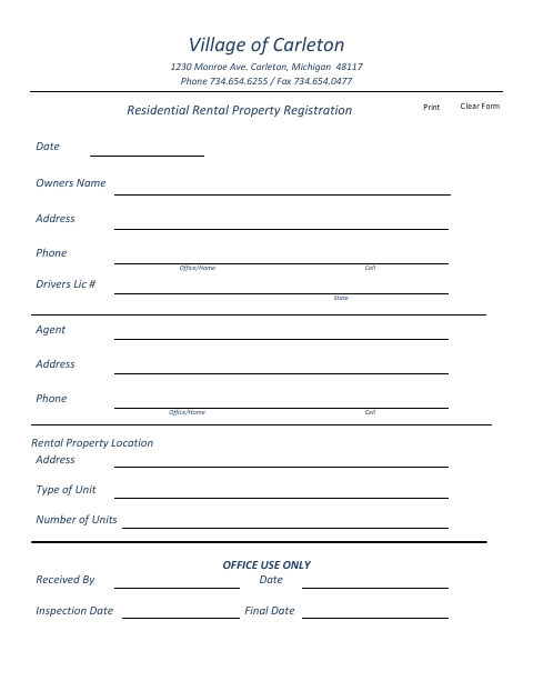 First page of the Residential Rental Property Registration