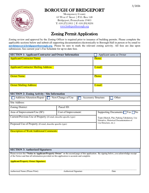First page of the Zoning Permit Application