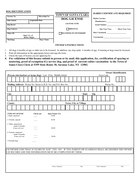 First page of the Dog License Application