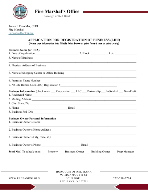 First page of the Application for Registration of Business (LHU)