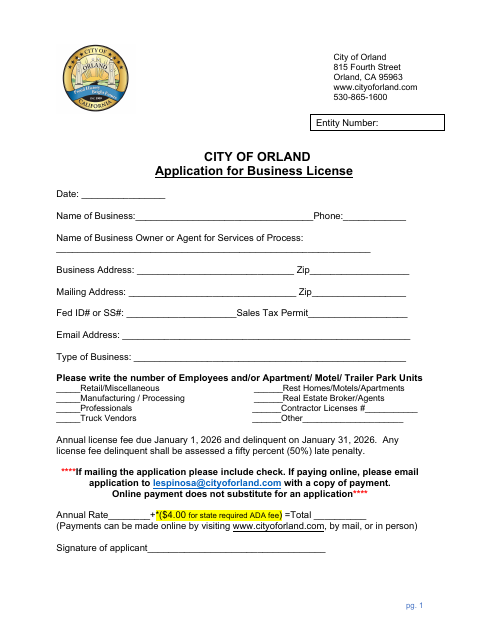 First page of the Application for Business License