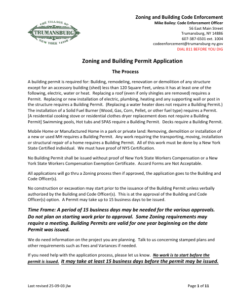 First page of the Zoning and Building Permit Application