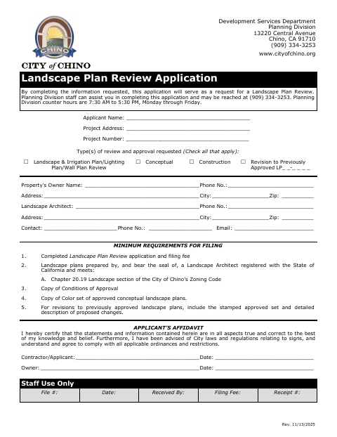 First page of the Landscape Plan Review Application