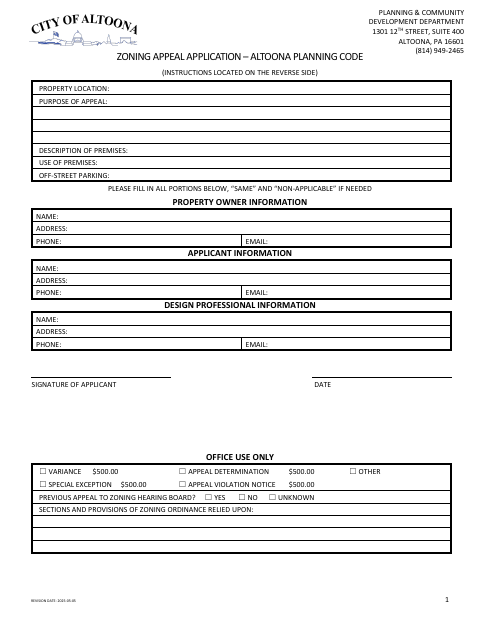 First page of the Zoning Hearing Board Application