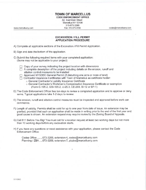 First page of the Excavation / Fill Permit Application