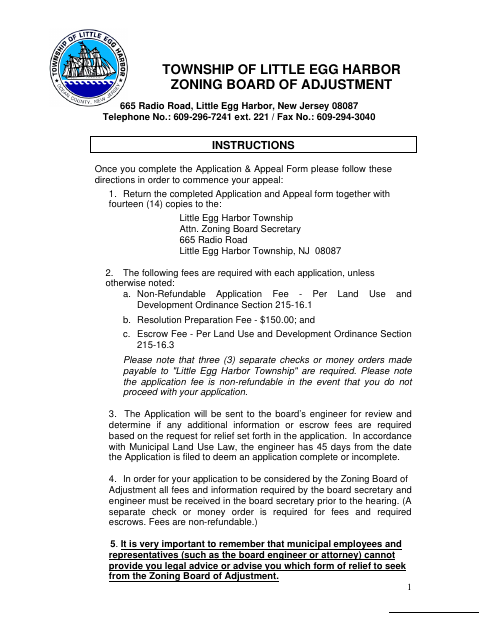 First page of the Zoning Board Application And Appeal