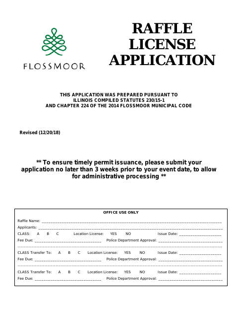 First page of the Raffle License Application