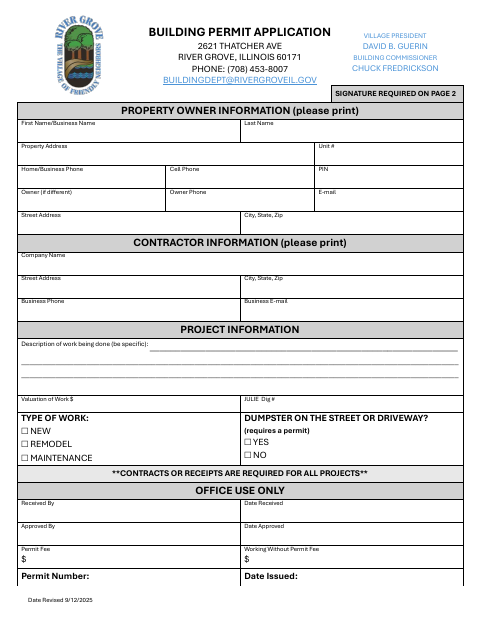 First page of the Building Permit Application