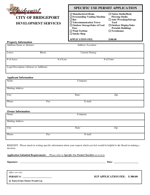 First page of the Specific Use Permit Application