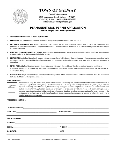 First page of the Permanent Sign Building Permit Application