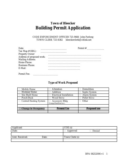 First page of the Building Permit Application