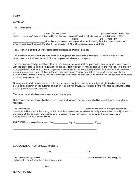 First page of the Form F Covenant