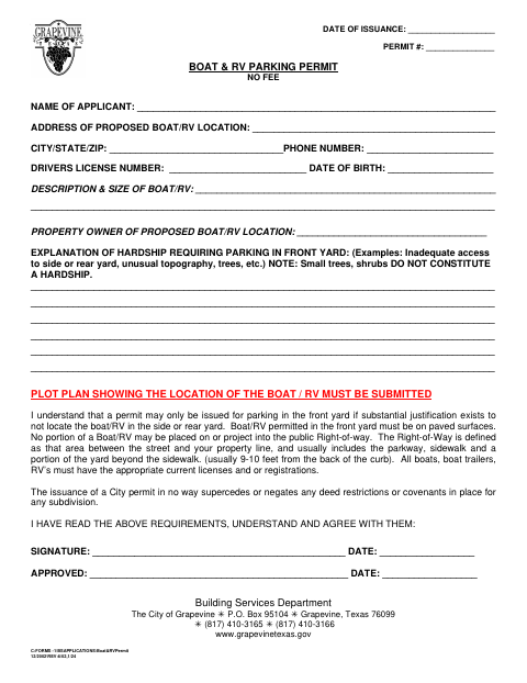 First page of the Boat & RV Parking Permit