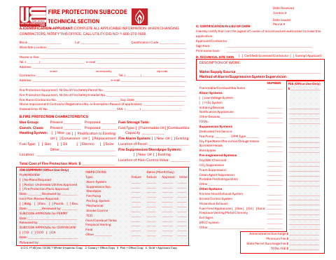 First page of the Fire Protection Permit Application