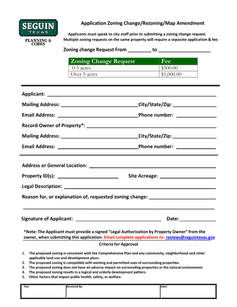 First page of the Zoning Change/Rezoning/Map Amendment Application