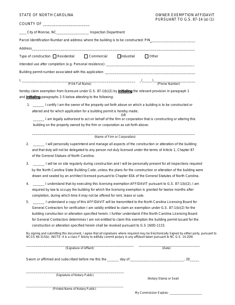 First page of the Owner Exemption Affidavit