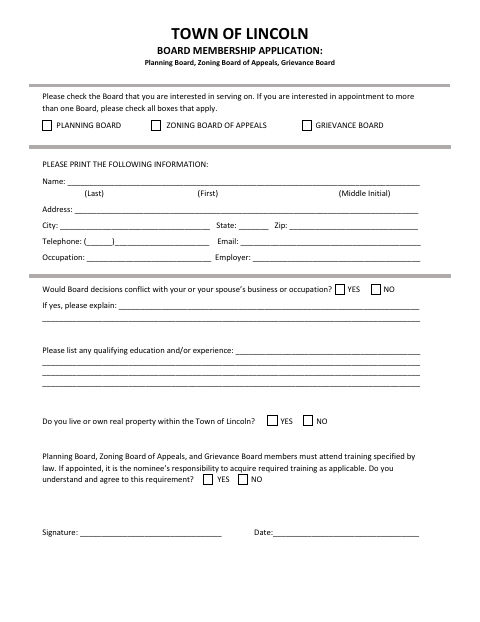 First page of the Board Membership Application