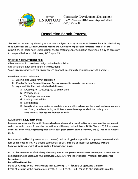 First page of the Demolition Permit Application