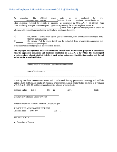 First page of the E-Verify Private Employer Affidavit