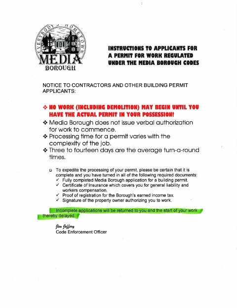 First page of the Building/Zoning Permit Application