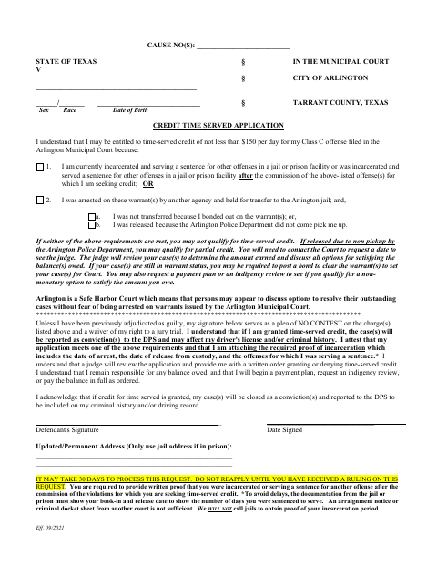 First page of the Credit Time Served Application