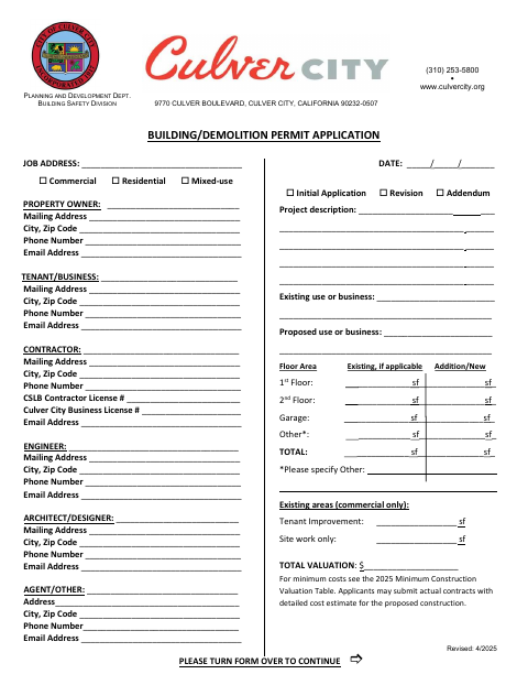 First page of the Building/Demolition Permit Application