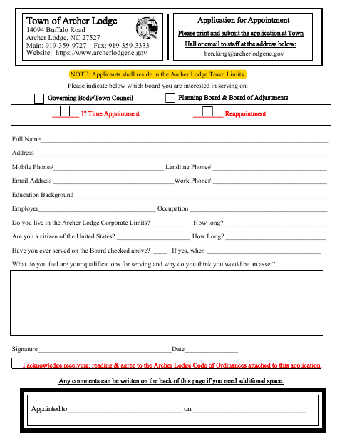 First page of the Planning Board and Board of Adjustment Application
