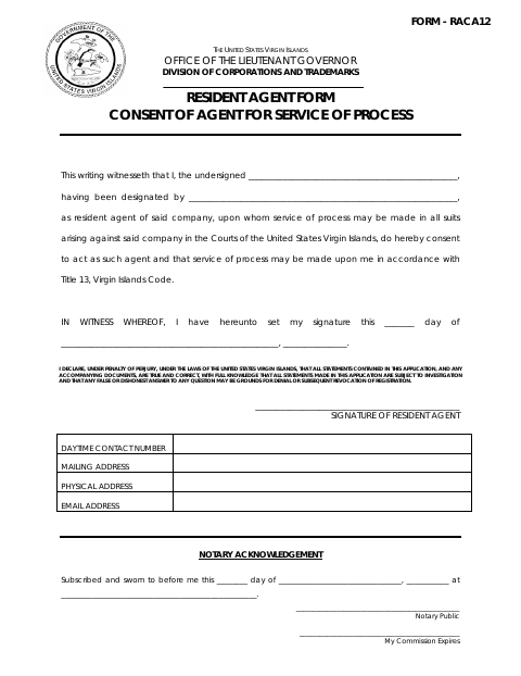 First page of the Consent of Agent for Service of Process