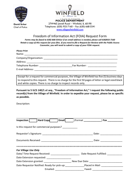 First page of the Freedom of Information Act Request Form