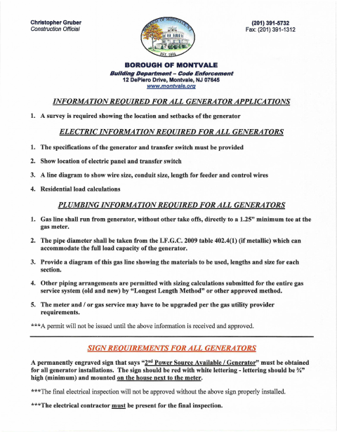 First page of the Generator Form