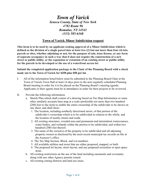 First page of the Minor Subdivision Application