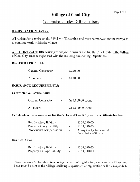 First page of the Contractor Registration