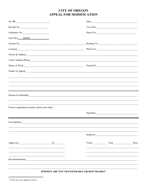 First page of the Appeal for Modification