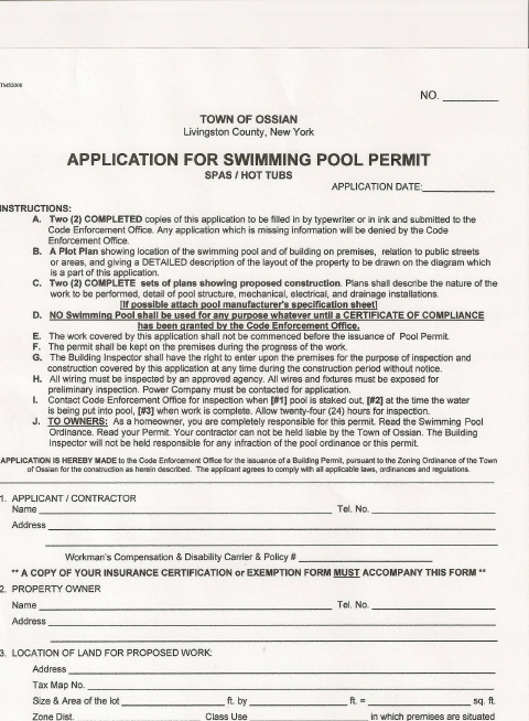 First page of the Swimming Pool Permit Application